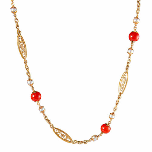 Collier Sautoir Perles et boules de Corail 58 Facettes
