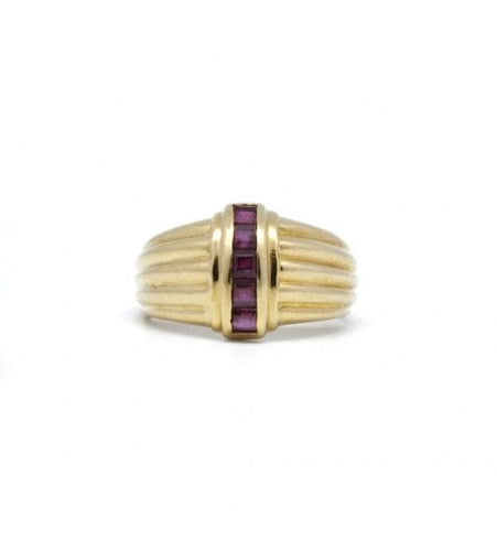 Bague 45 / Jaune / Or 750 Bague Chevalière ligne Rubis 58 Facettes 210042SP