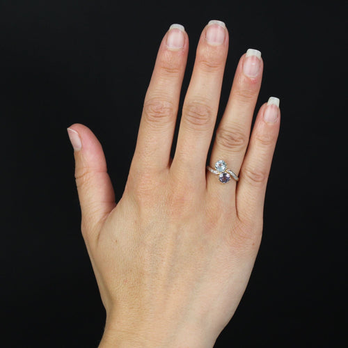 Bague 50 Bague toi et moi saphir violet aigue-marine et diamants 58 Facettes 23-232