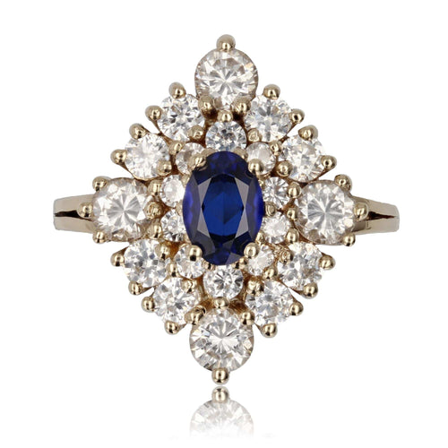Bague 61 Bague saphirs de synthèse blancs et bleu losangique 58 Facettes 23-193