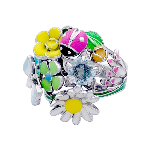 Bague 54 Bague Dior, "Diorette", or blanc, émail, aigue-marine et diamant. 58 Facettes 32965