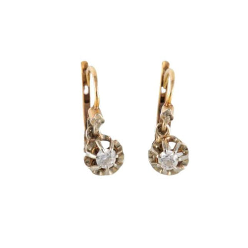 Boucles d'oreilles Dormeuses Art Déco 2 ors et pierres blanches 58 Facettes