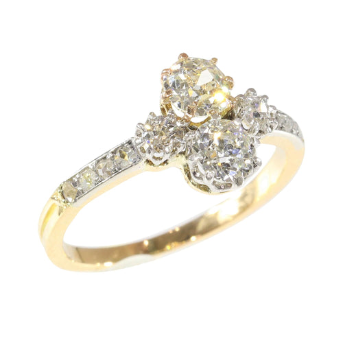 Bague 56 Charm Art Déco de Bague Vintage : platine, or jaune et diamants 58 Facettes 23360-0335