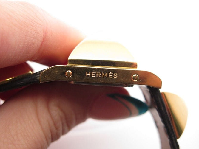 Montre vintage montre HERMES medor 23 mm plaque or et cuir croco quartz 58 Facettes 254544