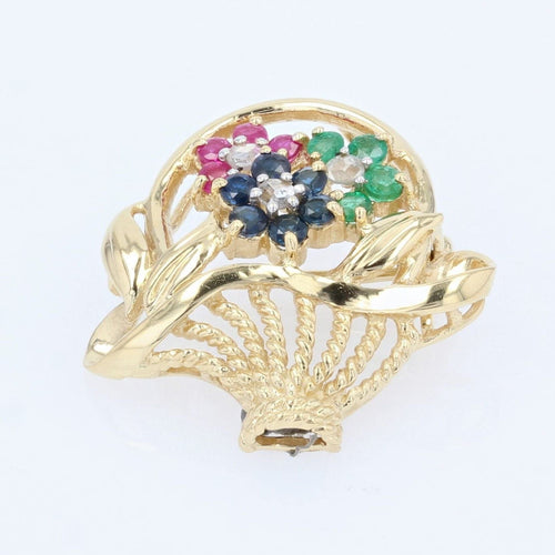 Broche Broche bouquet or jaune saphirs rubis émeraudes 58 Facettes CVBR18