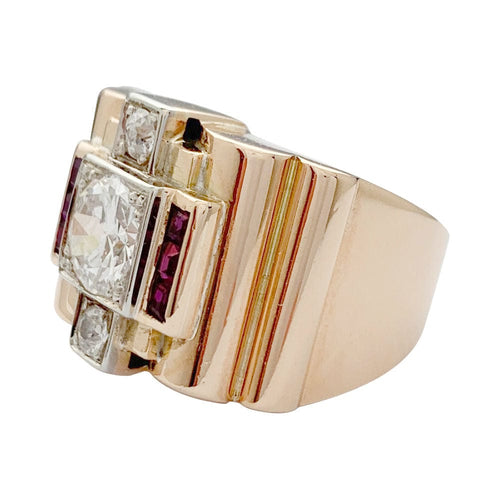 Bague 51 Bague Tank en or rose, platine, diamants et rubis. 58 Facettes 32052