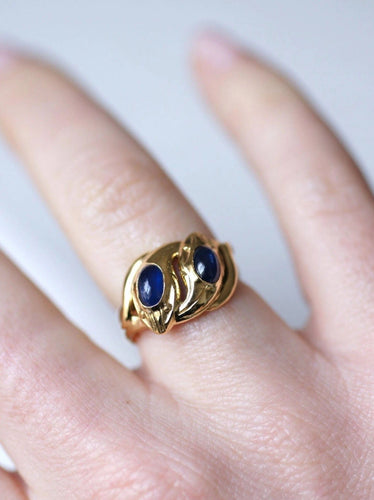 Bague Serpents enroulés Victorienne or jaune et saphirs cabochon 58 Facettes