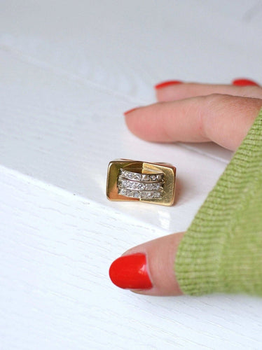 Bague Bague chevalière Tank or et diamants 58 Facettes