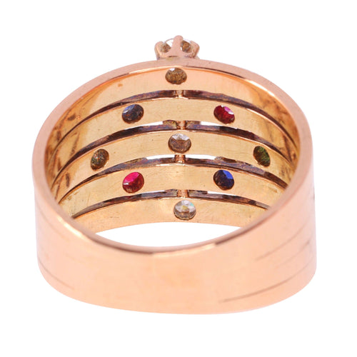 Bague 59 Une bague victorienne en pierres précieuses vieille de 140 ans - saphirs, rubis, émeraudes 58 Facettes 23360-0334