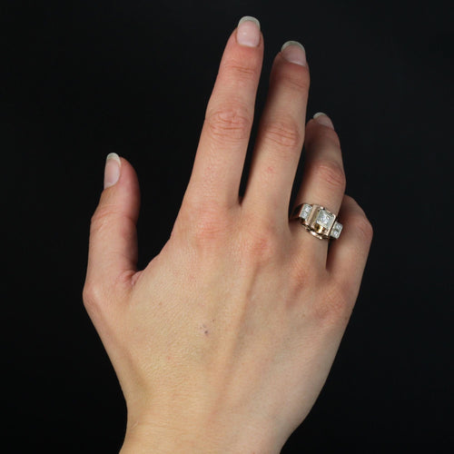 Bague 57 Bague or rose diamants tank 58 Facettes 23-282