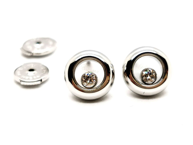 Boucles d'oreilles Chopard Boucles d'oreilles Puces Happy Diamonds Or blanc Diamant 58 Facettes 1440761CN