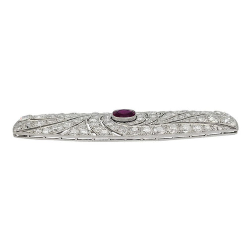 Broche Broche Art Déco en platine, rubis et diamants. 58 Facettes 31864