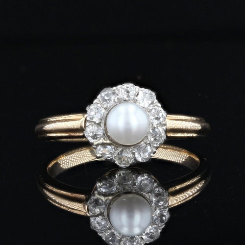 Bague 49 Bague ancienne perle fine diamants marguerite 58 Facettes 21-683