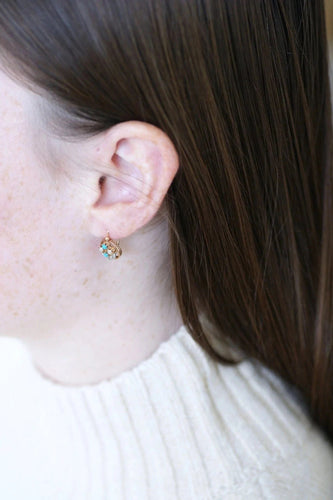 Boucles d'oreilles Dormeuses or rose, perles, turquoises et diamants 58 Facettes