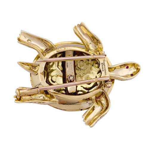Broche Broche Boucheron, "Tortue", or jaune, émail, rubis. 58 Facettes 33291