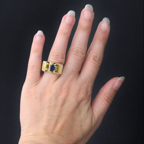 Bague 56 Bague saphir et diamants esprit tank 58 Facettes 21-221