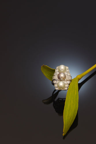 Bague 58 Bague de fiançailles diamant et perle 58 Facettes 22297-0116