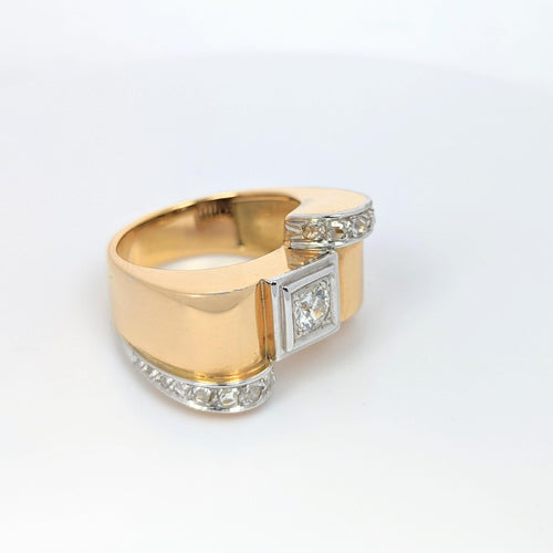 Bague Bague Tank en Or jaune Platine et diamants 58 Facettes 24116