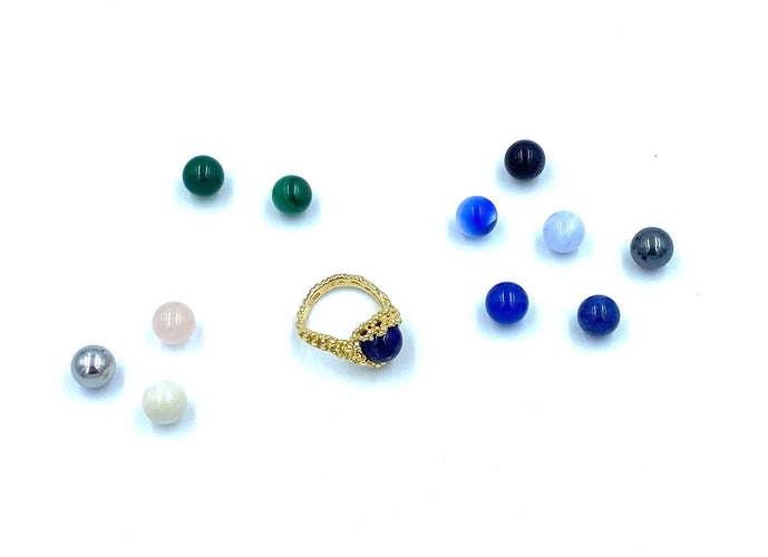 Bague Gilbert Albert. Belle bague Mimosas or jaune et billes interchangeables 58 Facettes