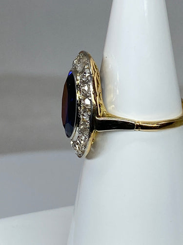 Bague 54 Bague en Or jaune, saphir Verneuil & diamants 58 Facettes