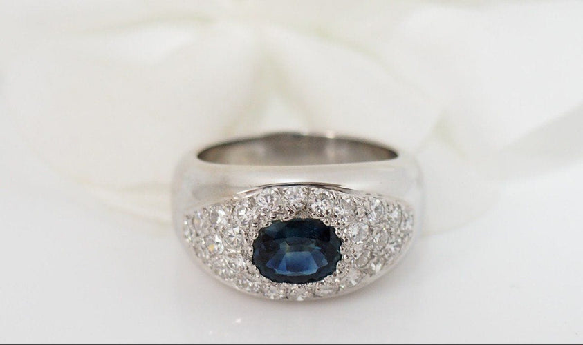 Bague 56 Bague Bandeau En Or Blanc, Saphir Et Diamants 58 Facettes 31468