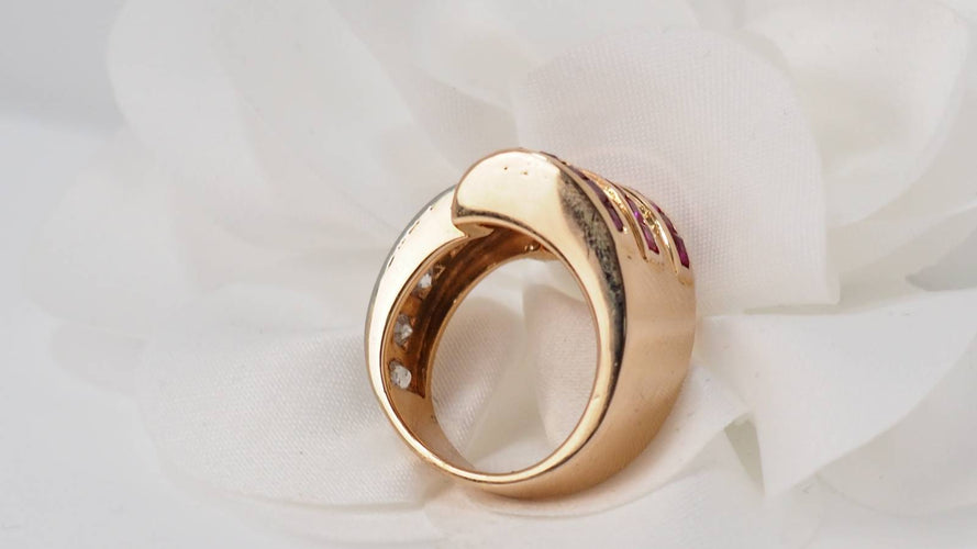 Bague 49 Bague Tank or, diamants et pierres rouges calibrées 58 Facettes 28082
