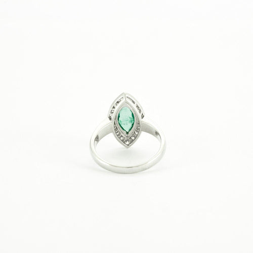 Bague 54 Bague Navette Or gris Emeraude diamants 58 Facettes