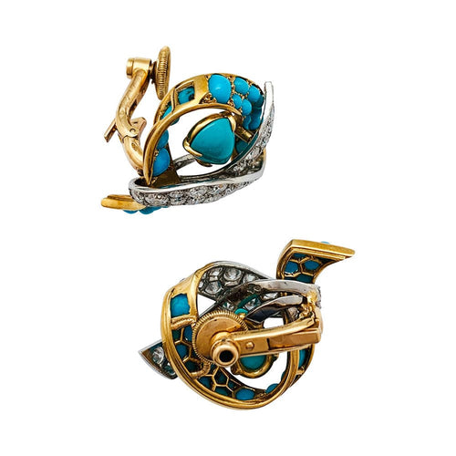Boucles d'oreilles Parure Cartier Paris, turquoises et diamants. 58 Facettes 30646/30347