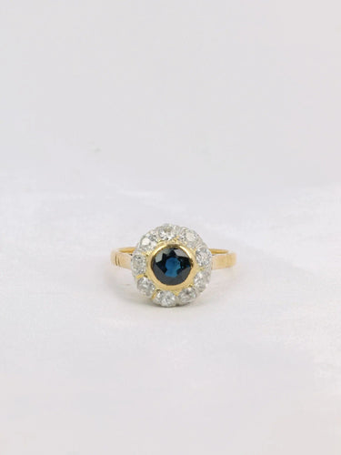 Bague 50 Bague Marguerite Or jaune Platine Diamants Saphir rond 58 Facettes J185