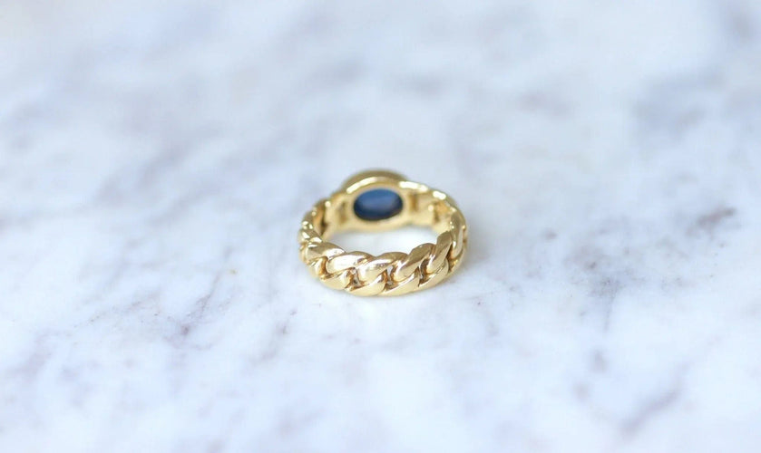 Bague Bague Gourmette Or et Saphir Cabochon 58 Facettes