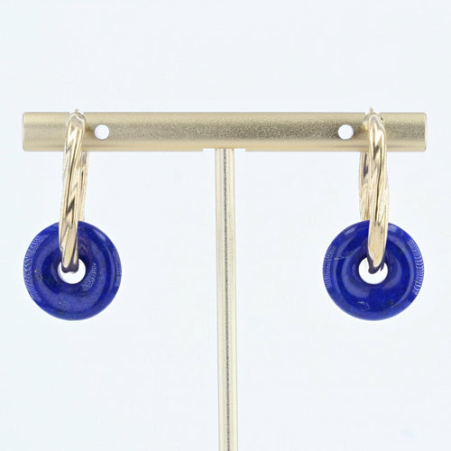 Boucles d'oreilles Boucles d'oreilles créoles or et disques de lapis lazuli 58 Facettes CVBO4