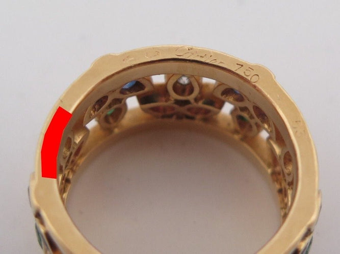 Bague 54 CARTIER - Bague "Rivière" or jaune, diamants, saphirs, rubis & émeraudes 58 Facettes 245801