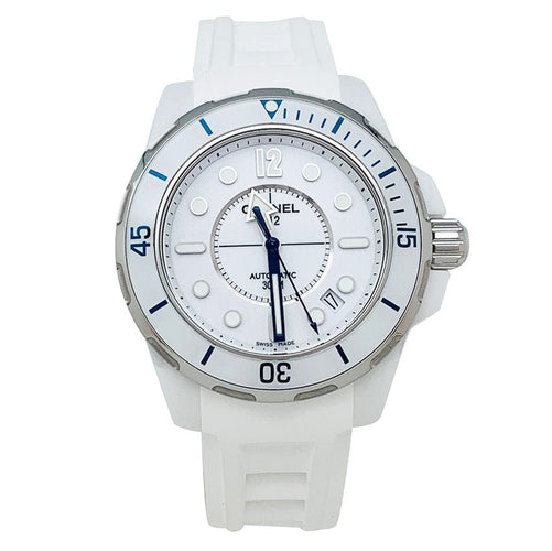 Montre Montre Chanel "J12 Marine" en acier et céramique et caoutchouc blanc. 58 Facettes 30565