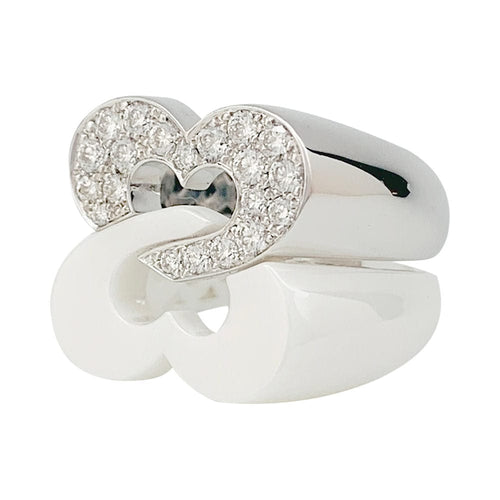 Bague 51 Bague Poiray "Sceau de Coeurs" en or blanc, céramique et diamants. 58 Facettes 31458