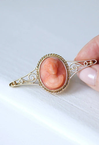 Broche Broche or jaune camée corail 58 Facettes
