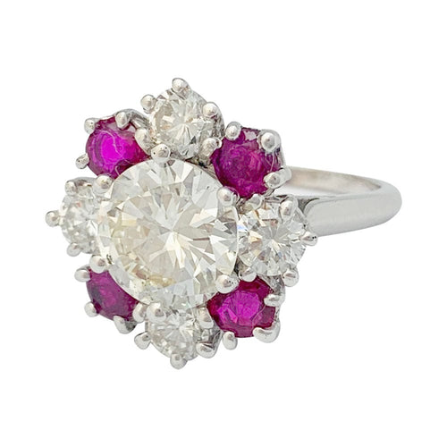 Bague 51 Bague diamant 2,22 carats à entourage diamants et rubis. 58 Facettes 31467