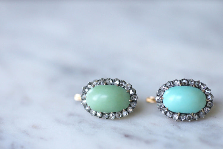 Boucles d'oreilles Boucles d'oreilles turquoises entourage diamants 58 Facettes