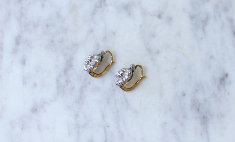 Boucles d'oreilles Boucles d'oreilles dormeuses Or jaune Platine Diamants 58 Facettes