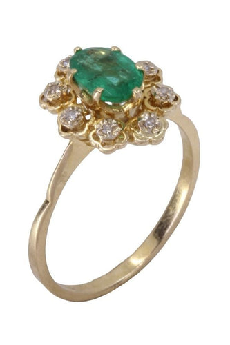 Bague 53 BAGUE MARGUERITE ÉMERAUDE ET DIAMANTS 58 Facettes 078191