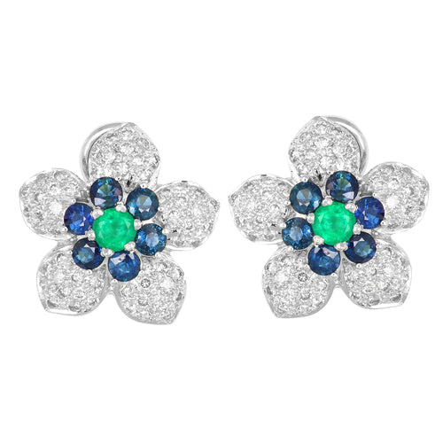 Boucles d'oreilles Boucles d'oreilles Or gris Saphir Emeraude et Diamants 58 Facettes 66000164