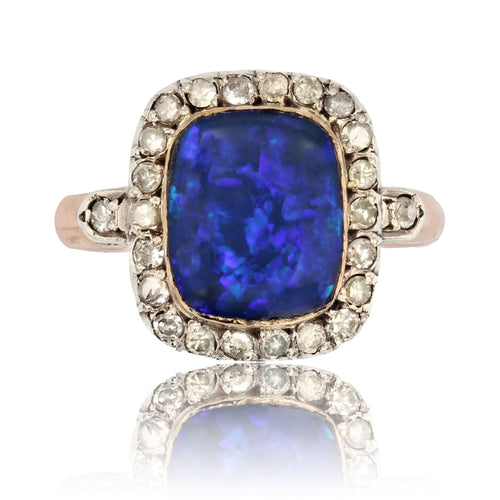 Bague 57 Bague ancienne opale noire et diamants 58 Facettes 23-312