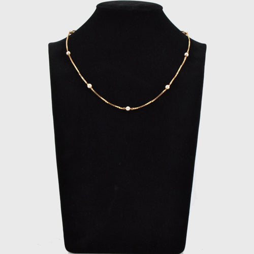 Collier Chaine en or maille cube et perles de culture 58 Facettes 22-301