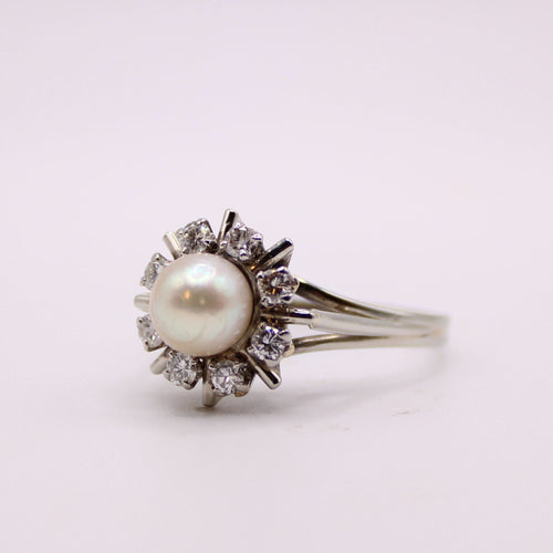 Bague Bague Marguerite diamant perle de culture 58 Facettes