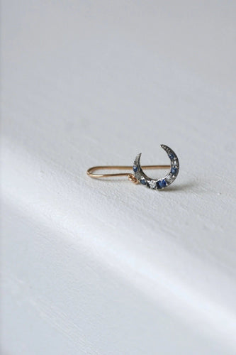 Boucles d'oreilles Mono boucle d'oreille lune or rose, diamants et saphirs 58 Facettes