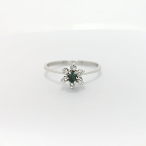 Bague 59 Bague Marguerite Or Blanc Diamants Emeraude 58 Facettes 27850
