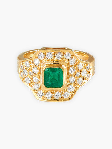 Bague Bague Or Jaune Emeraude Et Pavage De Diamants 58 Facettes HS19943