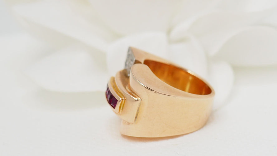 Bague 51 Bague Tank Or Diamants Rubis 58 Facettes 29146