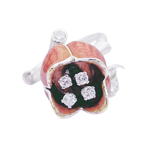 Bague 48 Bague Boucheron, "Eglantine", or, platine, diamants, émail. 58 Facettes 32973