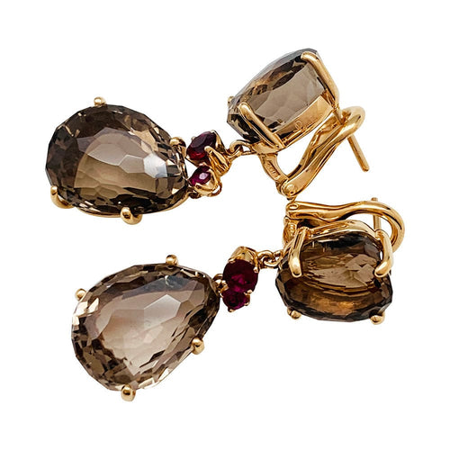 Boucles d'oreilles Boucles d'oreilles Pomellato "Bahia" or rose, quartz fumé et rubis. 58 Facettes 31034