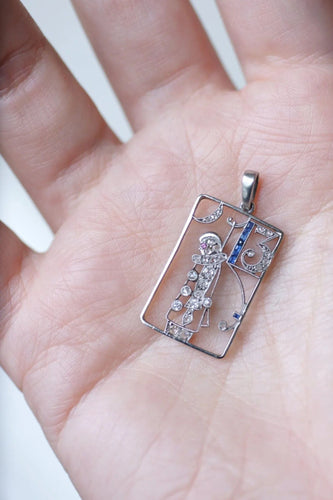 Pendentif Breloque Pierrot Art Déco saphirs et diamants 58 Facettes